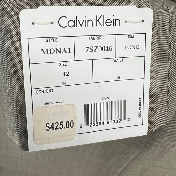 Calvin Klein Blazer Mens 42 Long Tan 100% Wool Suit Jacket Sport Coat New - Picture 11 of 15